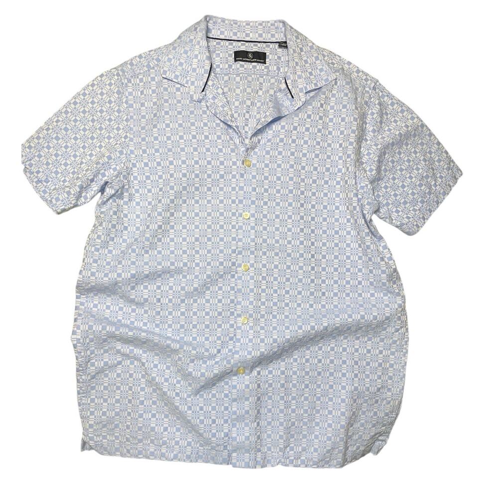 Hart Schaffner Marx Silvery Blue Geo-Check Button Shirt Large